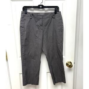 Loft Pants Gray Pinstripe Cropped Chino Style, Button Detail Belt Loop, Size 6